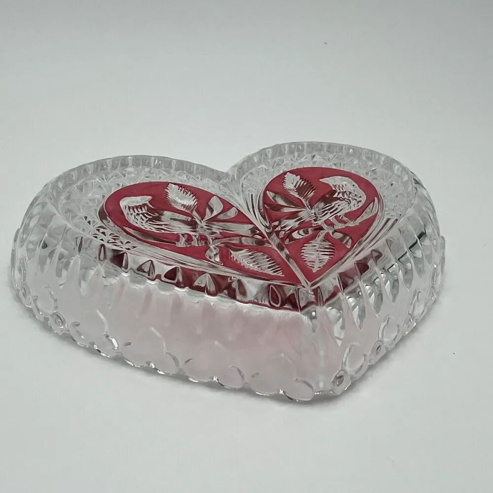 Rare Vintage Hofbauer Ruby‎ Crystal Heart Bird Dish